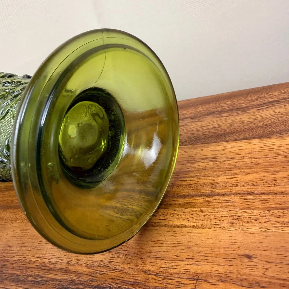 Indiana Glass Harvest Grape Olive Green Vintage Pedestal Vase 10 Inch Heptagon